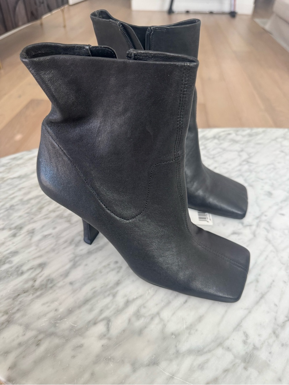 Mango Black Square-Toe Leather Ankle Boots - Picture 2 of 5